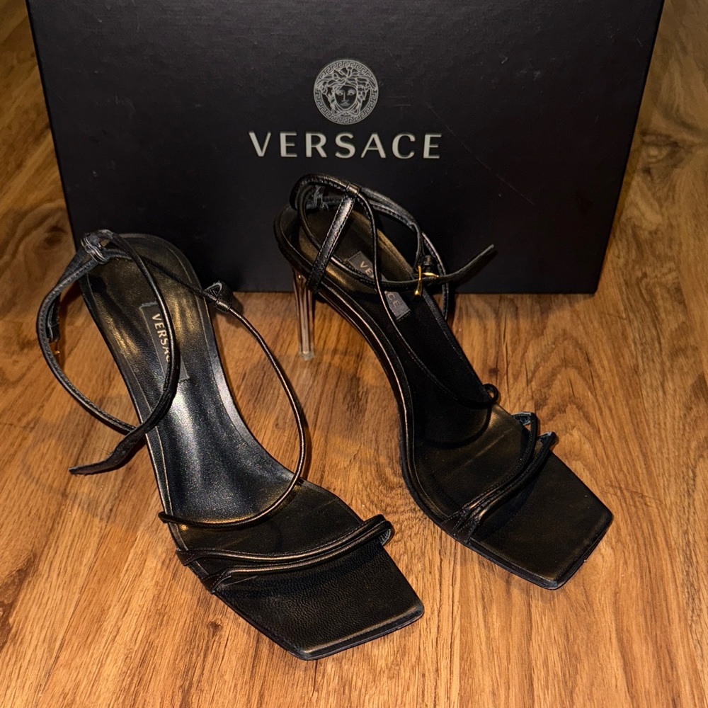 Versace Elegant Black Strappy Heels